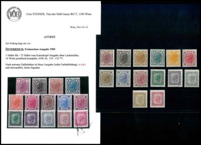 ** - Österr. Nr. 119/32 - laut Fotoattest Steiner sind die Werte "postfrisch... und einwandfrei", - Briefmarken und Ansichtskarten