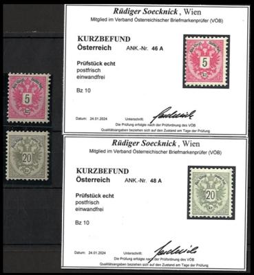 ** - Österr. Nr. 46A und 48A -je mit Kurzbefund Soecknick "postfrisch, - Briefmarken und Ansichtskarten