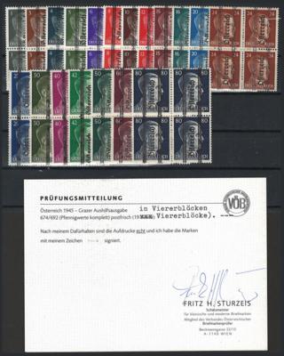 ** - Österr. Nr. 674/92 in Viererbl., - Briefmarken und Ansichtskarten
