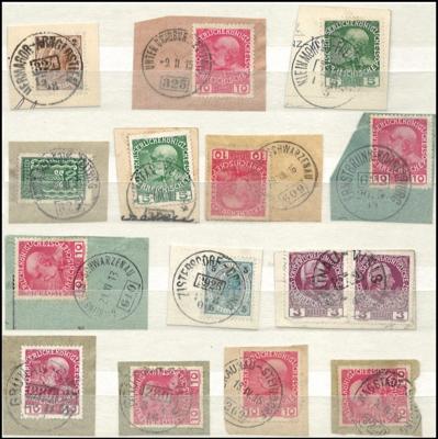 Briefstück - Partie Abstempelungen Österr. meist auf Ausg. 1908, - Briefmarken und Ansichtskarten