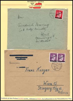 Poststück - Bezirk Baden 1945 - ca. 45Belege, - Briefmarken und Ansichtskarten