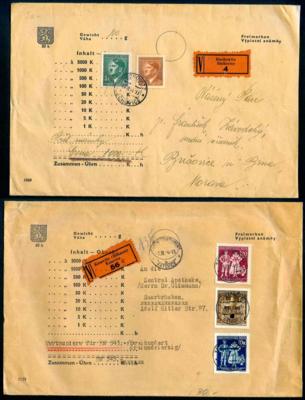 Poststück - Böhmen u. Mähren 6 Wertbriefe 1942/44 aus Biechewitz, - Briefmarken und Ansichtskarten