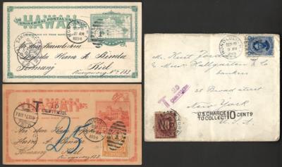 Poststück - Hawaii - Ganzsache mit Zufrankatur ab Honolulu über San francisco nach Kiel mit Nachtaxierung aus 1894, - Briefmarken und Ansichtskarten