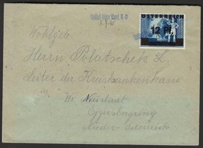 Poststück - Österr. 1945 - Stempelprovisorium von "Stollhof (Hohe Wand. N. D." auf Kuvert mit 12 Pfg. Wien II, - Briefmarken und Ansichtskarten