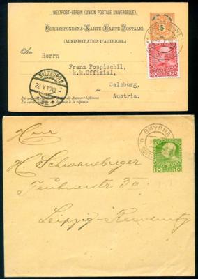 Poststück - Partie Belege Österr. Post in d. Levante frank. mit Ausg. 1908, - Francobolli e cartoline