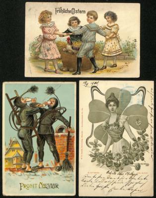 Poststück - Partie Motivkarten u.a. mit Glückwunsch, - Briefmarken und Ansichtskarten