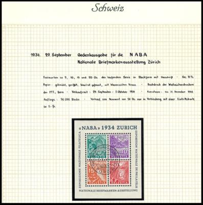 */**/Poststück/gestempelt - Sammlung Schweiz ca. 1854/1963 u.a. mit Block Nr. 1 gestempelt, - Stamps and postcards