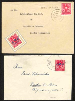 Poststück/Briefstück - Österr. 1945 - Stempelprovisorium   MIESENBACH mit Feldpost - Tarnstempel auf Kuvert vom 11.8. 1945, - Francobolli e cartoline