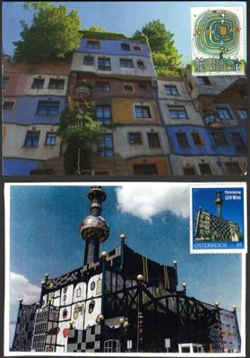 Poststück - Ideenreiches mod. Kunstkartenobjekt mit 30 Hundertwasserkarten + 12 Straßenkunst, - Známky a pohlednice