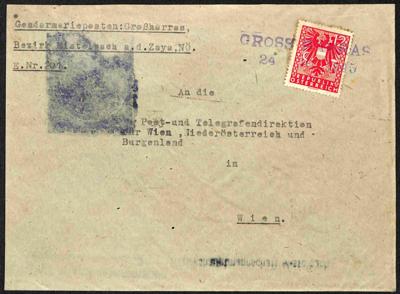Poststück - Österr. 1945 - Stempelprovisorium von GROSS HARRAS auf Kuvert nach Wien mit 12 Pfg. wappen vom 24.10. 1945, - Briefmarken und Ansichtskarten