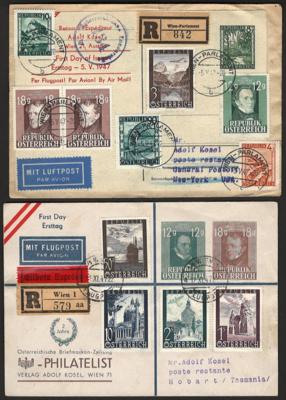 Poststück - Österr. - Flug 1947 auf 4 Reko - Flugpostbelegen meist mit Ersttagsverwendung nach New York, - Známky a pohlednice