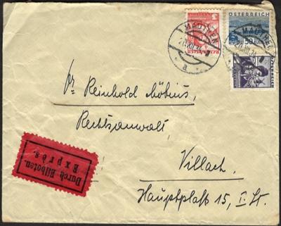 Poststück - Österr. - Partie Poststücke 1. Rep. u. Zeitdokumente, - Briefmarken und Ansichtskarten