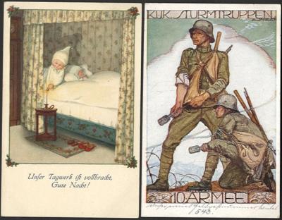 Poststück - Sammlung von ca. 360 alten AK Kunst u. Kitsch, - Francobolli e cartoline