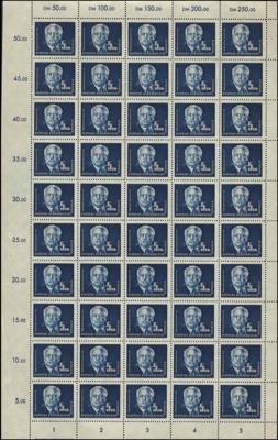 ** - DDR 1951 Mi.255 (5   DM W. Pieck) Originalbogen zu 50 Stück mit Druckereizeichen und Druckvermerk, - Francobolli e cartoline