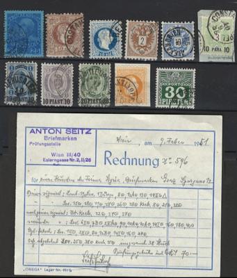 .gestempelt/*/Briefstück - Sammlung Österr. Levante u.a. mit Nr. 7B gestempelt sign. Seitz, - Briefmarken und Ansichtskarten