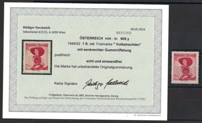 ** - Österr. Nr. 905y (1S Rot Trachten II SENKRECHT GERIFFELT), - Francobolli e cartoline