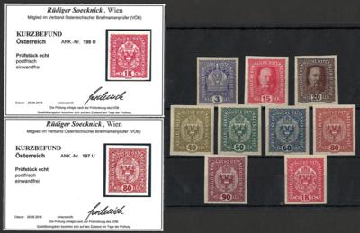 ** - Österreich 1916 Nr.185-199 U 9 ungezähnte Werte, - Francobolli e cartoline
