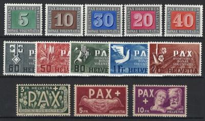 ** - Schweiz 1945 Mi.447-59 (PAX) Mi.459 kl. Anhaftung - Stamps and postcards