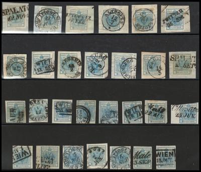 Briefstück/gestempelt - Österreich 1850 5H I - 28 Stück meist vollrandig, - Briefmarken und Ansichtskarten