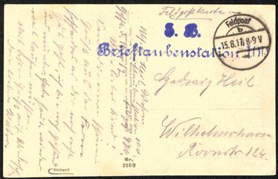 Dt. Feldpost 1917 S. M. BRIEFTAUBENSTATION 100 auf Fotokarte nach Wilhelmshaven, - Stamps and postcards