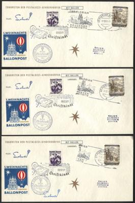 Poststück - Österr. - Partie Ballonpost ab 1949 u.a. mit 3 Stück von der 1. Weihnachtsballonpost, - Briefmarken und Ansichtskarten