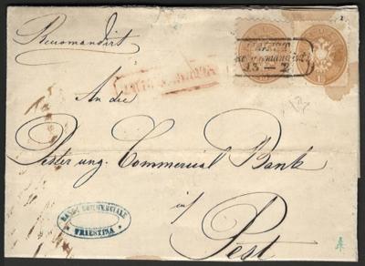 Poststück - Österreich 1863 TRIEST RECOMMANDIRT auf Faltbrief der 2. Gewichtsstufe nach PEST, - Briefmarken und Ansichtskarten