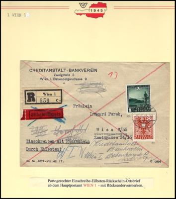 Poststück - Österreich rare Wappen-Frankaturen 1945 wie Rückschein, - Francobolli e cartoline