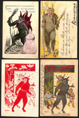 Poststück - Partie Motivkarten "KRAMPUS" mit Präge- und Applikationskarten, - Francobolli e cartoline