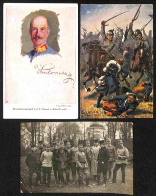 Poststück - Partie Motivkarten meist Militaria u.a. 1 Fotokarte mit Kaiser Karl, - Stamps and postcards