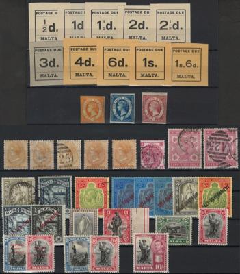 .gestempelt/*/(*) - Sammlung Malta 1860/1938 sowie im Anhang etwas Ion. Inseln, - Briefmarken und Ansichtskarten