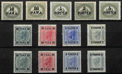 ** - Österr. Levante Nr.42-46 und 47-50 (Freimarken 1903 und 1906), - Briefmarken und Ansichtskarten