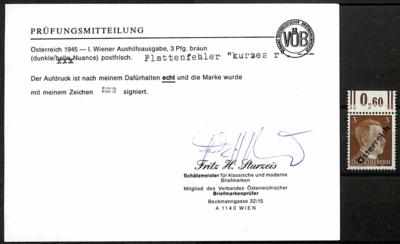 ** - Österr. Nr. IV dunkelbraun mit Plattenfehler "kurzes r, - Stamps and postcards