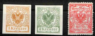 ** - Österr. Zeitungsstempel Nr.7-8 und - Briefmarken und Ansichtskarten