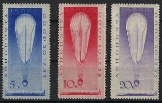 ** - Sowietunion 1933 Mi.453-55 (Stratosphärenflug) postfrisch, - Stamps and postcards