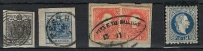 gestempelt/Briefstück/* - Österreich 1850/59 Nr.2H I stummer Vierring von Wien, - Známky a pohlednice