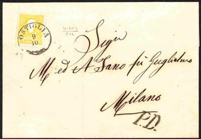Poststück - Lombardei-Venetien Nr.6 II gelb auf Drucksachenhülle OSTIGLIA nach   MILANO, - Stamps and postcards