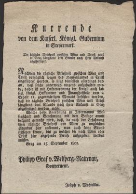 Poststück - Österr. 1802 Kurrende betreffend die tägliche Briefpost zwischen Wien und Triest, - Briefmarken und Ansichtskarten
