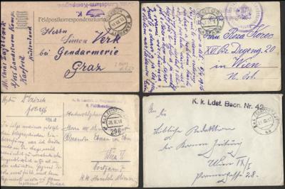 Poststück - Österr. Feldpost WK I - Sammlung Landsturm - Einheiten nach Nummern sortiert, - Briefmarken und Ansichtskarten