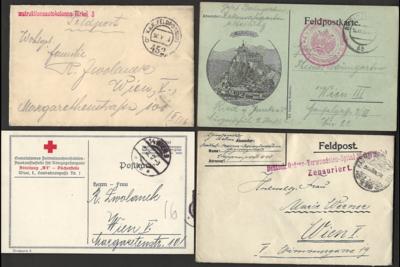Poststück - Österr. Feldpost WKI - Partie aus 3 Korrespondenzen mit ca. 22 Stück aus der Türkei (FPS 452), - Stamps and postcards