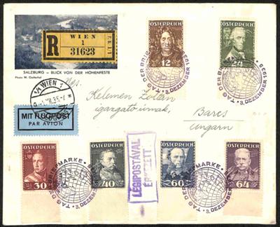 Poststück - Österreich 1935 Nr.617-22 (Heerführer) RekoSatzbrief nach Barcs/Ungarn, - Stamps and postcards