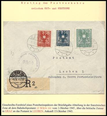 Poststück - Österreich 3 interess. Briefe mit Wappen bzw. Posthornfrank. 1945/46, - Francobolli e cartoline