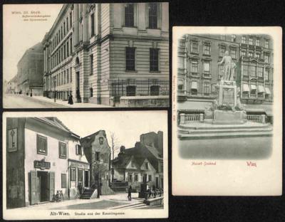Poststück - Partie AK Wien u.a. mit Reliefkarte Mozart Denkmal -Liechtensteinstr. - Kaunitzgasse - Sofeinbrückeng. etc., - Francobolli e cartoline