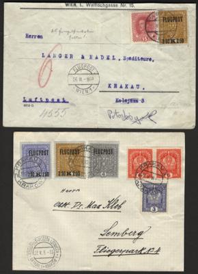 Poststück - Partie div. Strecken Flugpost 1918: Krakau - Lemberg 2 Stück vom 27.5. (Notandung bei Jaroslau), - Briefmarken und Ansichtskarten