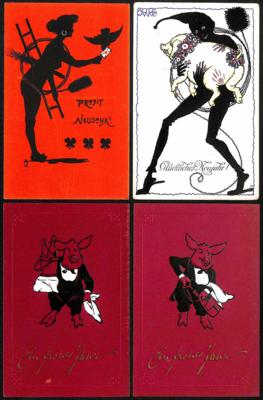 Poststück - Partie Motivkarten "Neu Jahr" u.a. mit 2 Schweinchen -Prägekarten, - Francobolli e cartoline