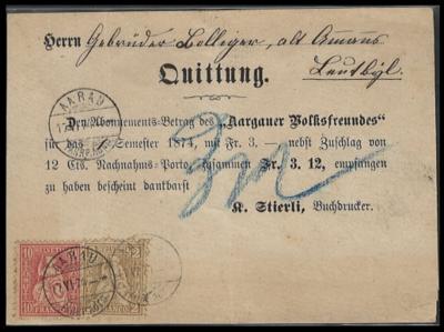 Poststück - Schweiz 1874 Nachname-Quittung - Známky a pohlednice