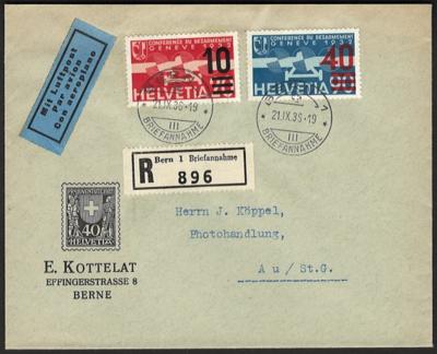 Poststück - Schweiz Nr. 293a mit Zufranaktur auf Reko - Flugpostbrief ab Bern nach Au mit rückseitig  Ankunftsstempel, - Francobolli e cartoline