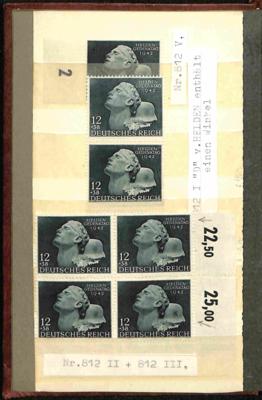 ** - D.Reich 1941/43 - 33 versch. Plattenf. meist mit Nebenm., - Stamps and postcards