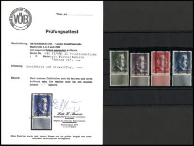 ** - Österr. Nr. 693 II/696 II Unterrandstücke mit Plattenfehlern "fettes ch" postfr., - Briefmarken und Ansichtskarten