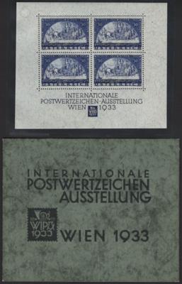 ** - Österreich 1933 WIPA-Block (125:104 mm) mit den üblichen 3 Klebepunkten, - Známky a pohlednice