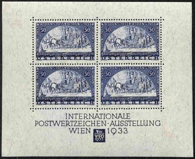 ** - Österreich 1933 WIPA-Block (129 x 105 mm), - Briefmarken und Ansichtskarten